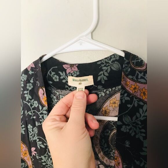 World market | dark grey, purple and green paisley Kimono cardigan - Picture 4 of 8